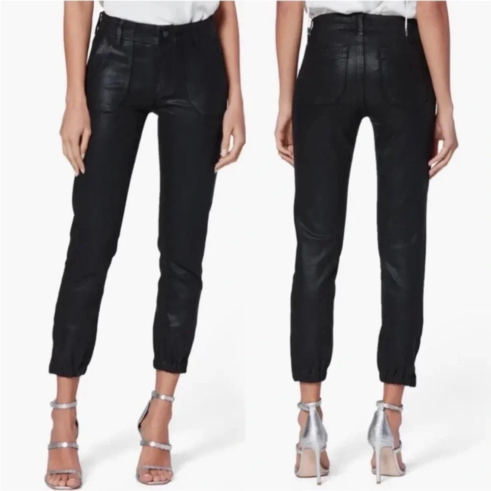 PAIGE Mayslie Coated Jogger Pants in Black Fog Luxe Coating